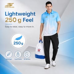 Skechers Men's Travel Polo T-Shirt | Mumbai Indians Edition | 100% Polyester Interlock | Dynamic All Over Print | Regular Fit | Official MI x Skechers Collab
