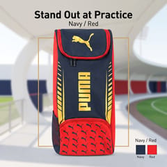 PUMA Junior Kashmir Willow Cricket Kit, Navy/Red | Complete Starter Kit with Durable Willow Bat, Protective Gear & Carry Bag