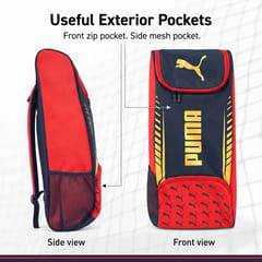 PUMA Junior Kashmir Willow Cricket Kit, Navy/Red | Complete Starter Kit with Durable Willow Bat, Protective Gear & Carry Bag