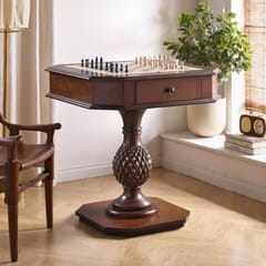 KD Reversible Chess & Checkers Game Table with 2 Storage Drawers – Deep Cherrywood Finish