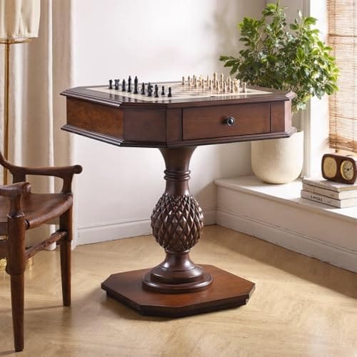 KD Reversible Chess & Checkers گیم ٹیبل 2 اسٹوریج دراز کے ساتھ - ڈیپ چیری ووڈ فنش