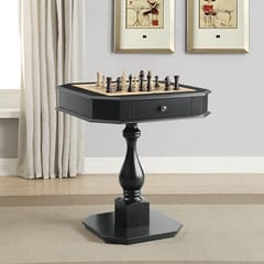 KD 28-Inch Reversible Chess & Checkers Game Table with Storage & Turned Pedestal