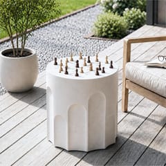 KD Outdoor Chessboard Side Table & Plant Stand – 15-Inch Lightweight MgO, Grey