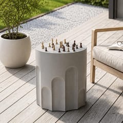 KD Outdoor Chessboard Side Table & Plant Stand – 15-Inch Lightweight MgO, Grey