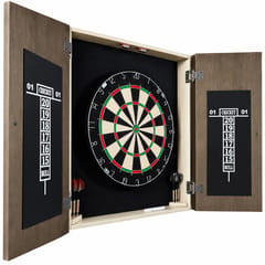 KD Bellevue Bristle Dartboard Cabinet Set with 18-Inch Sisal Board, 6 Steel-Tip Darts & Dual Scoreboards