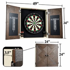 KD Bellevue Bristle Dartboard Cabinet Set with 18-Inch Sisal Board, 6 Steel-Tip Darts & Dual Scoreboards