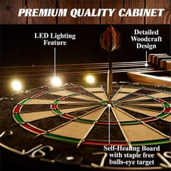 KD Woodhaven Pub-Style Dartboard Cabinet Set with LED Lights, 18-Inch Sisal Board & 6 Steel-Tip Darts
