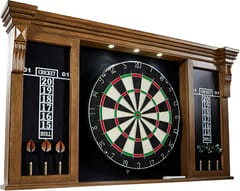 KD Woodhaven Pub-Style Dartboard Cabinet Set with LED Lights, 18-Inch Sisal Board & 6 Steel-Tip Darts