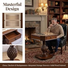 KD Reversible Chess & Checkers Game Table with 2 Storage Drawers – Deep Cherrywood Finish