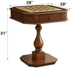 KD Classic Reversible Chess & Checkers Game Table with Game Tray & Built-In Storage – Cherry Finish