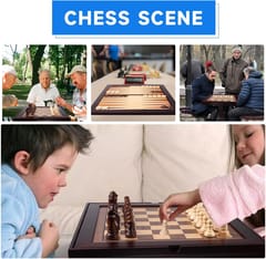 KD Wooden 3-in-1 Chess, Checkers & Backgammon Game Table Set with Game Pieces – Classic Mahogany Finish