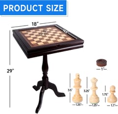 KD Wooden 3-in-1 Chess, Checkers & Backgammon Game Table Set with Game Pieces – Classic Mahogany Finish