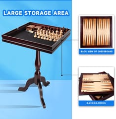 KD Wooden 3-in-1 Chess, Checkers & Backgammon Game Table Set with Game Pieces – Classic Mahogany Finish
