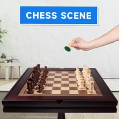 KD Wooden 3-in-1 Chess, Checkers & Backgammon Game Table Set with Game Pieces – Classic Mahogany Finish
