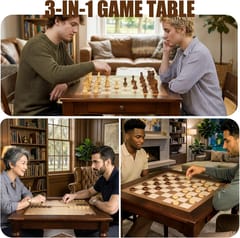 KD Deluxe 3-in-1 Chess, Checkers & Backgammon Game Table with Storage Drawer & Game Pieces – Walnut Finish
