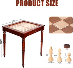 KD Deluxe 3-in-1 Chess, Checkers & Backgammon Game Table with Storage Drawer & Game Pieces – Walnut Finish