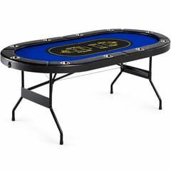 KD 7FT Folding Poker Table for 10 Players with Padded Rail & Cup Holders – Blue & Black