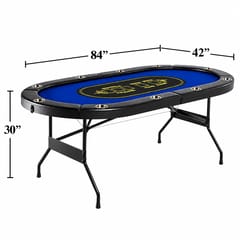 KD 7FT Folding Poker Table for 10 Players with Padded Rail & Cup Holders – Blue & Black