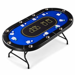 KD 7FT Folding Poker Table for 10 Players with Padded Rail & Cup Holders – Blue & Black
