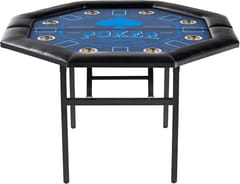 KD 48-Inch Folding Poker Table for 8 Players with Padded Rail & Cup Holders – Blue & Black
