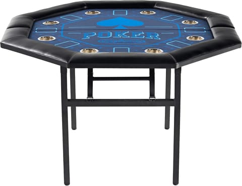KD 48-Inch Folding Poker Table for 8 Players with Padded Rail & Cup Holders – Blue & Black