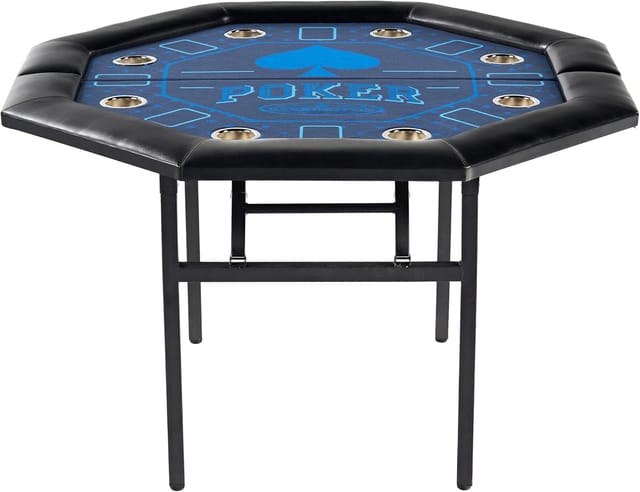 KD 48-Inch Folding Poker Table for 8 Players with Padded Rail & Cup Holders – Blue & Black