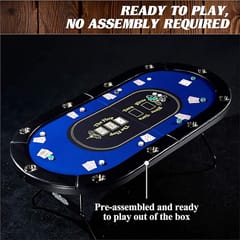 KD 7FT Classic Folding Poker Table for 10 Players with Padded Rail & Cup Holders – Blue & Black