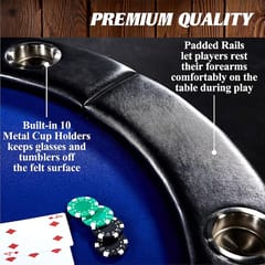 KD 7FT Classic Folding Poker Table for 10 Players with Padded Rail & Cup Holders – Blue & Black