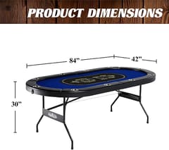 KD 7FT Classic Folding Poker Table for 10 Players with Padded Rail & Cup Holders – Blue & Black