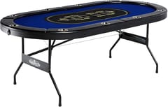 KD 7FT Classic Folding Poker Table for 10 Players with Padded Rail & Cup Holders – Blue & Black