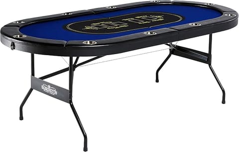 KD 7FT Classic Folding Poker Table for 10 Players with Padded Rail & Cup Holders – Blue & Black