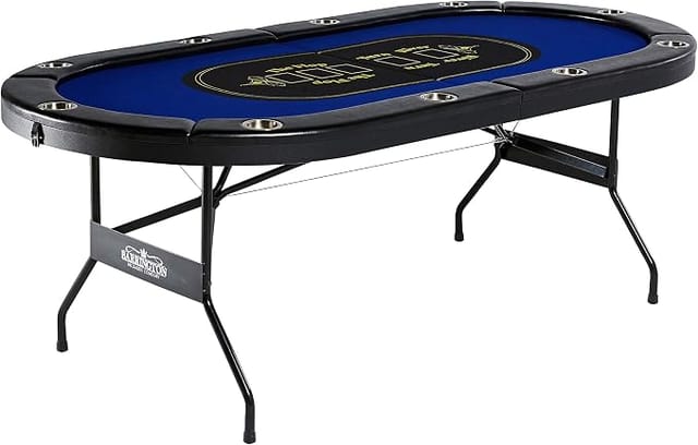 KD 7FT Classic Folding Poker Table for 10 Players with Padded Rail & Cup Holders – Blue & Black