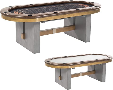 KD Urban 87-Inch Poker Table for 10 Players with Convertible Dining Top – Grey & Brown