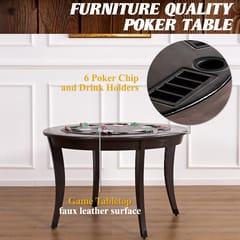 KD Onyx 48-Inch 6-Player Poker & Dining Table with Flip-Top, Chip Trays & Cup Holders