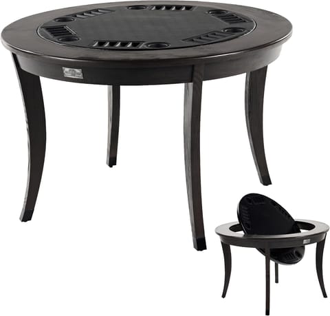 KD Onyx 48-Inch 6-Player Poker & Dining Table with Flip-Top, Chip Trays & Cup Holders
