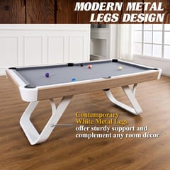 KD Camden 7-Foot Drop Pocket Pool Table with Accessory Set – Grey Playfield & White Base