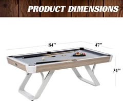 KD Camden 7-Foot Drop Pocket Pool Table with Accessory Set – Grey Playfield & White Base