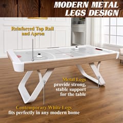 KD Contemporary Air Hockey Table with Accessories – Light Wood-Look Finish & White Angled Base