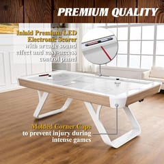 KD Contemporary Air Hockey Table with Accessories – Light Wood-Look Finish & White Angled Base