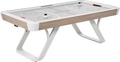 KD Contemporary Air Hockey Table with Accessories – Light Wood-Look Finish & White Angled Base