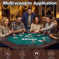 KD Octagonal Solid Wood 8-Player Poker Table with Green Felt, Cup Holders & Chip Trays – Warm Walnut