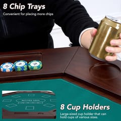 KD Octagonal Solid Wood 8-Player Poker Table with Green Felt, Cup Holders & Chip Trays – Warm Walnut
