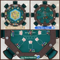 KD Octagonal Solid Wood 8-Player Poker Table with Green Felt, Cup Holders & Chip Trays – Warm Walnut