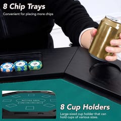 KD Octagonal Solid Wood 8-Player Poker Table with Green Felt, Cup Holders & Chip Trays – Warm Walnut