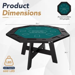 KD Octagonal Solid Wood 8-Player Poker Table with Green Felt, Cup Holders & Chip Trays – Warm Walnut