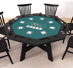KD Octagonal Solid Wood 8-Player Poker Table with Green Felt, Cup Holders & Chip Trays – Warm Walnut