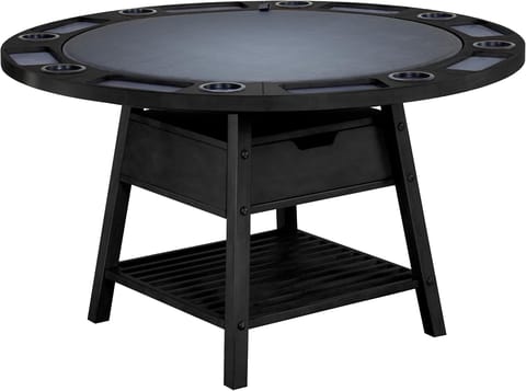 KD Emory 54-Inch 2-in-1 Poker & Dining Table with Cup Holders, Chip Trays & Lower Shelf – Raven Black