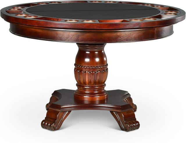 KD Tournament 51-Inch Round Poker Game Table with Removable Top & Pedestal Base – Rich Cherry & Black