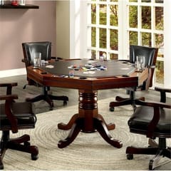 KD Deaton Traditional Wooden Octagonal Poker Game Table with Cup Holders & Chip Trays – Cherry Finish