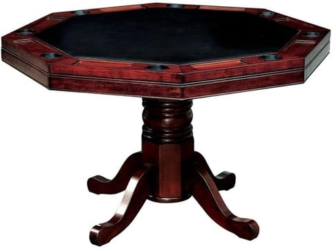KD Deaton Traditional Wooden Octagonal Poker Game Table with Cup Holders & Chip Trays – Cherry Finish